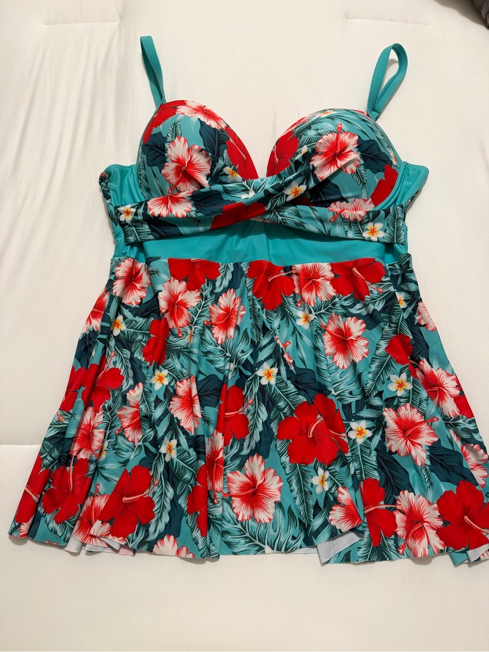 Tropical Floral Swimdress in Teal & Red